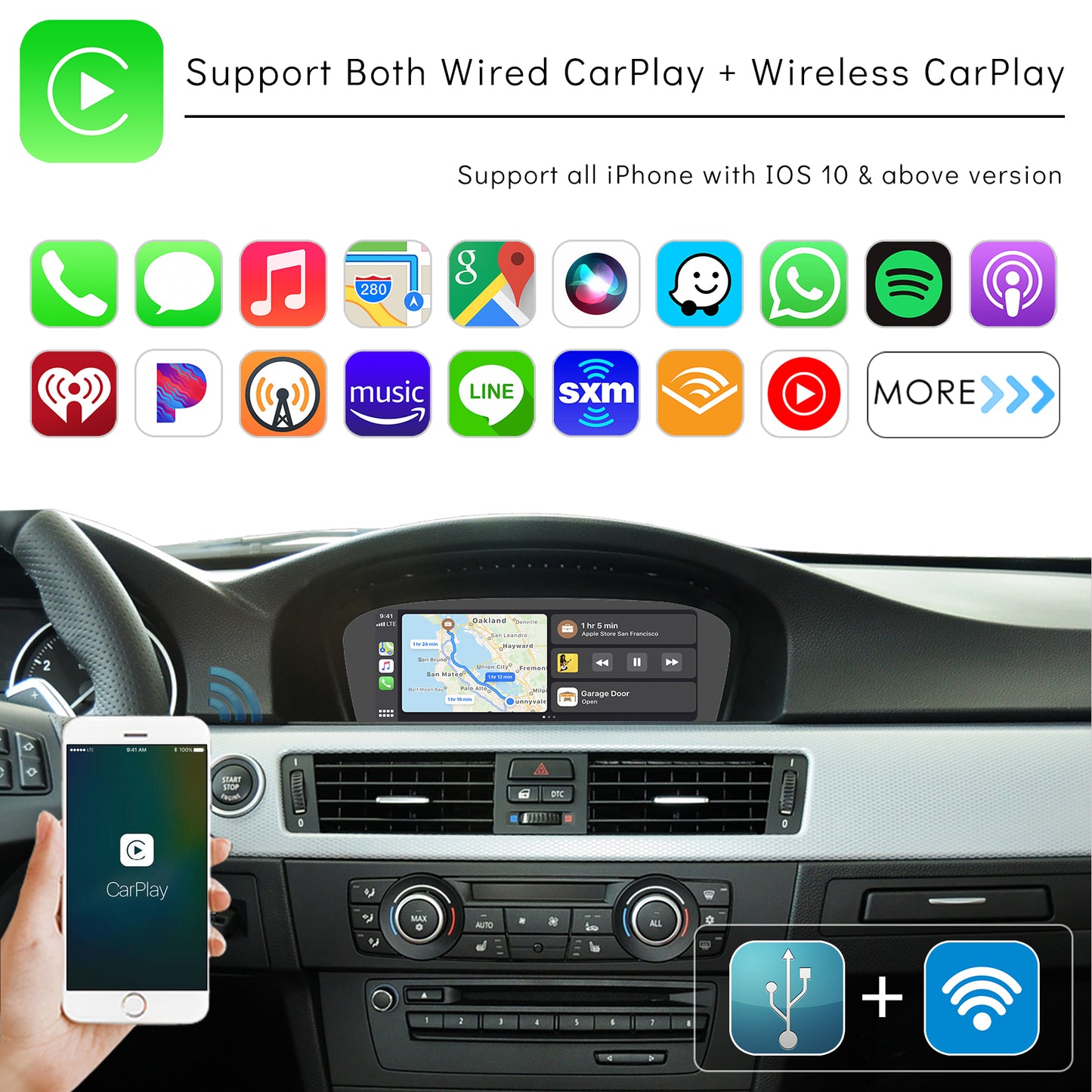 CarProKit for BMW Wireless CarPlay Android Auto Retrofit Kit + Backup Camera Support BMW 1/2/3/4/5/6/7 Series X1-X7 CIC | NBT System 2009-2016