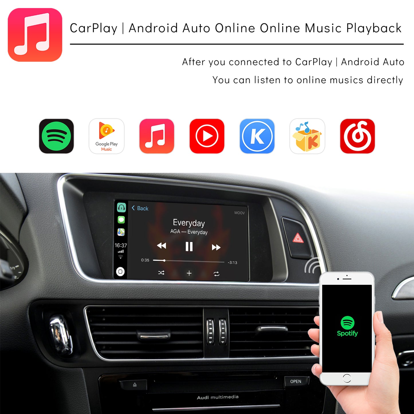 CarProKit for Audi A4 A5 S4 S5 RS4 RS5 Q5 B8 MMI 3G 2010-2019 Wireless Apple CarPlay Android Auto Retrofit Kit