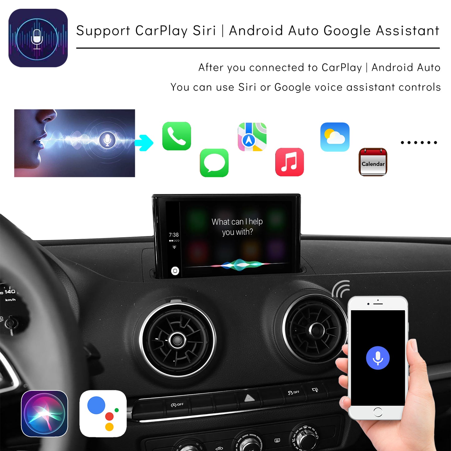 CarProKit for Audi A1 A3 A4 A5 A6 A7 A8 Q2 Q3 Q5 Q7 2010-2019 Wireless Apple CarPlay Android Auto Retrofit Kit + Front & Reverse Backup Camera