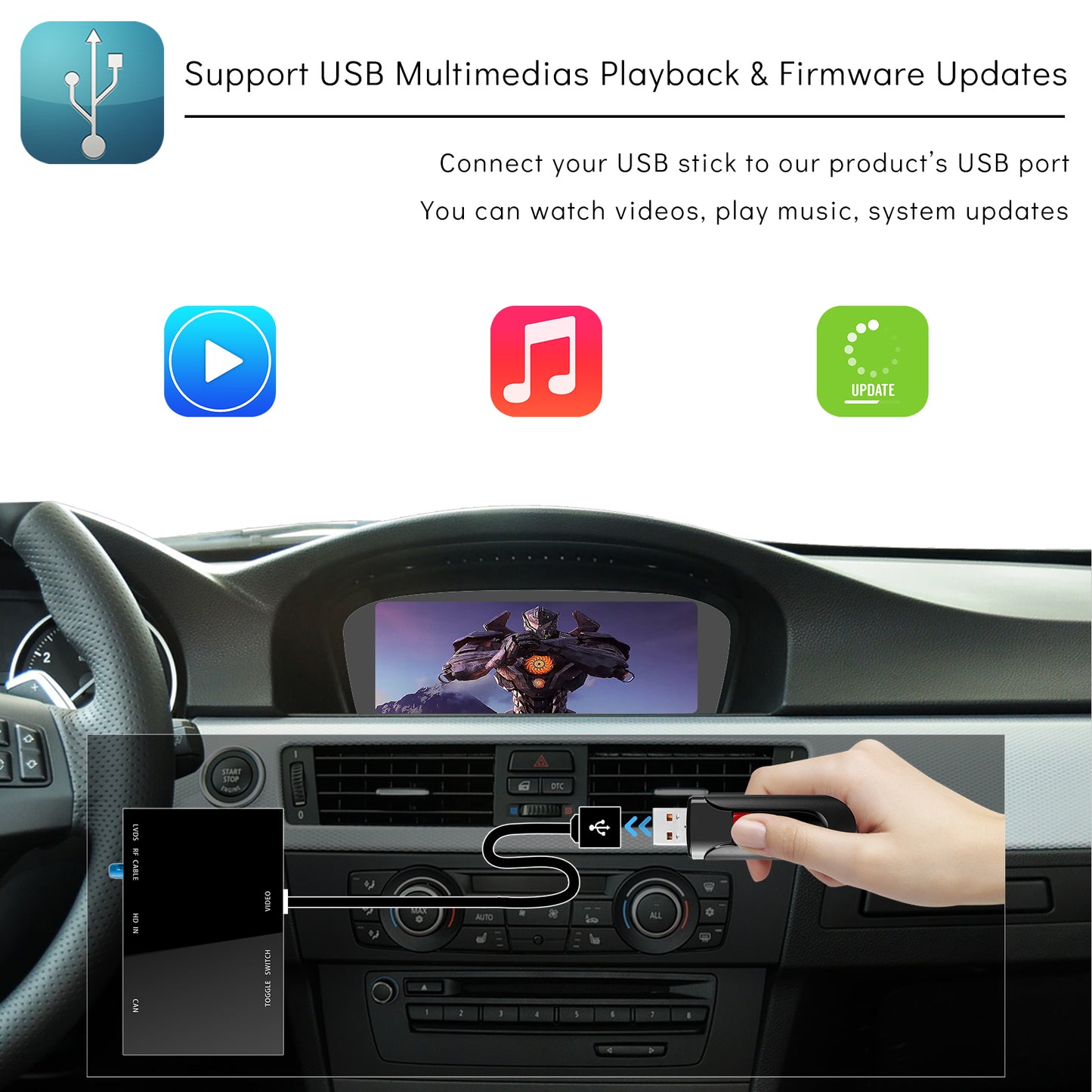 CarProKit for BMW Wireless CarPlay Android Auto Retrofit Kit Support BMW 1/3/5/6/X5/X6 with CCC System 2005-2008