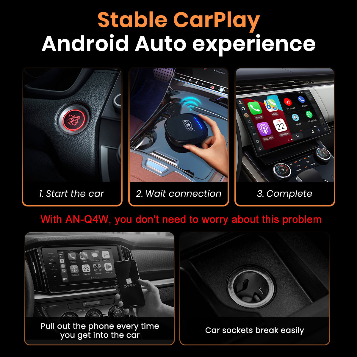 MMB MAX 5.0 Wireless CarPlay Android Auto Adapter Android 13.0 YouTube Netflix AI Box 8GB+128GB For Hongqi E-HS9 4/6 Seats with Factory Wired CarPlay