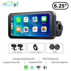 CarProKit 6.25 inch Motorcycle Wireless CarPlay Android Auto Screen GPS Navigation DVR Drive Recorder Motor Monitor Bluetooth WIFI IP67 Waterproof