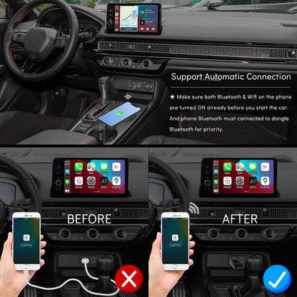 2IN1 Wireless Apple iPhone CarPlay Android Auto Adapter Mini USB Dongle Plug & Play for 2016-2024 Cars with Factory Wired CarPlay | Android Auto