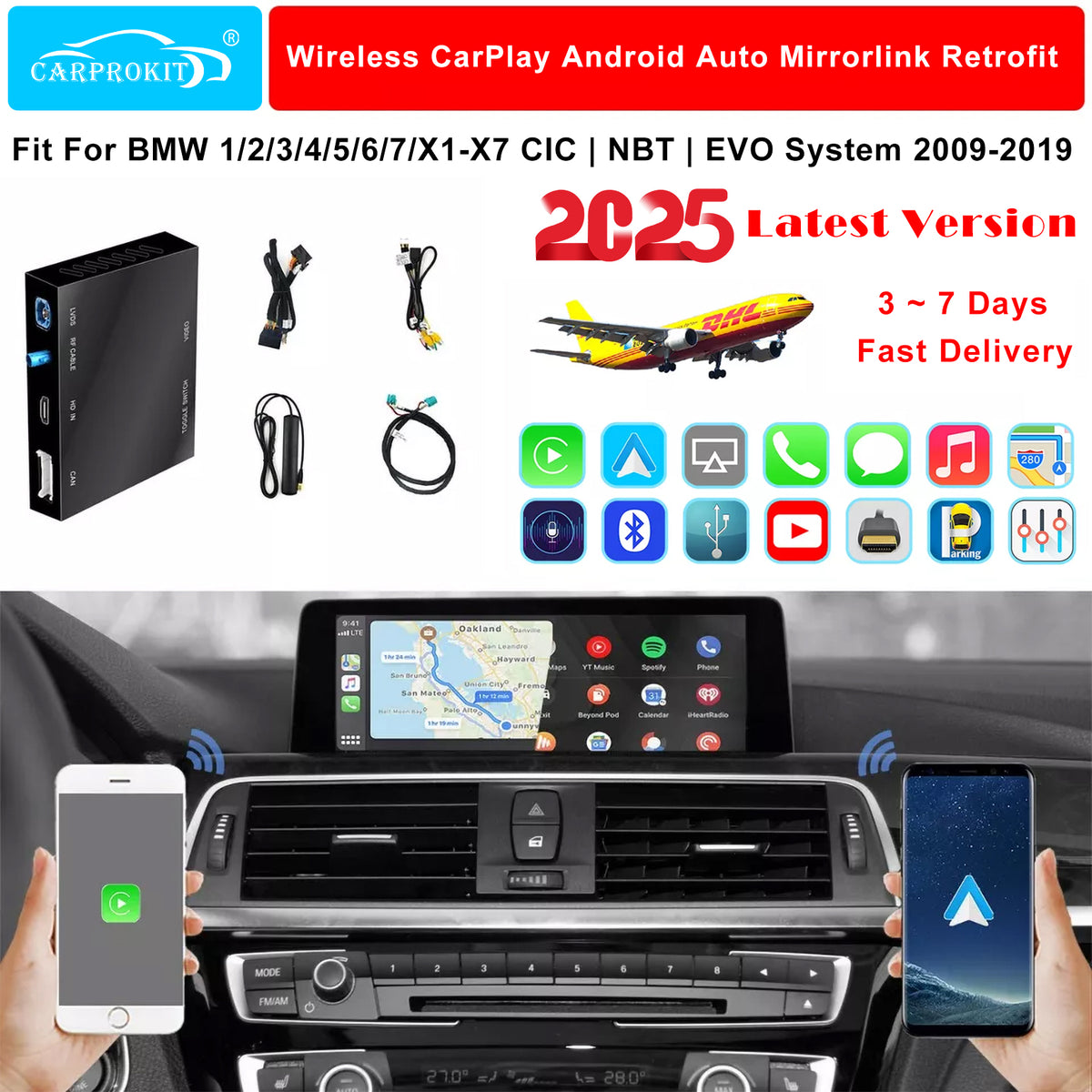 CarProKit for BMW Wireless CarPlay Android Auto Retrofit Kit Support BMW 1/2/3/4/5/6/7 Series X1-X7 CIC | NBT | EVO System 2009-2020