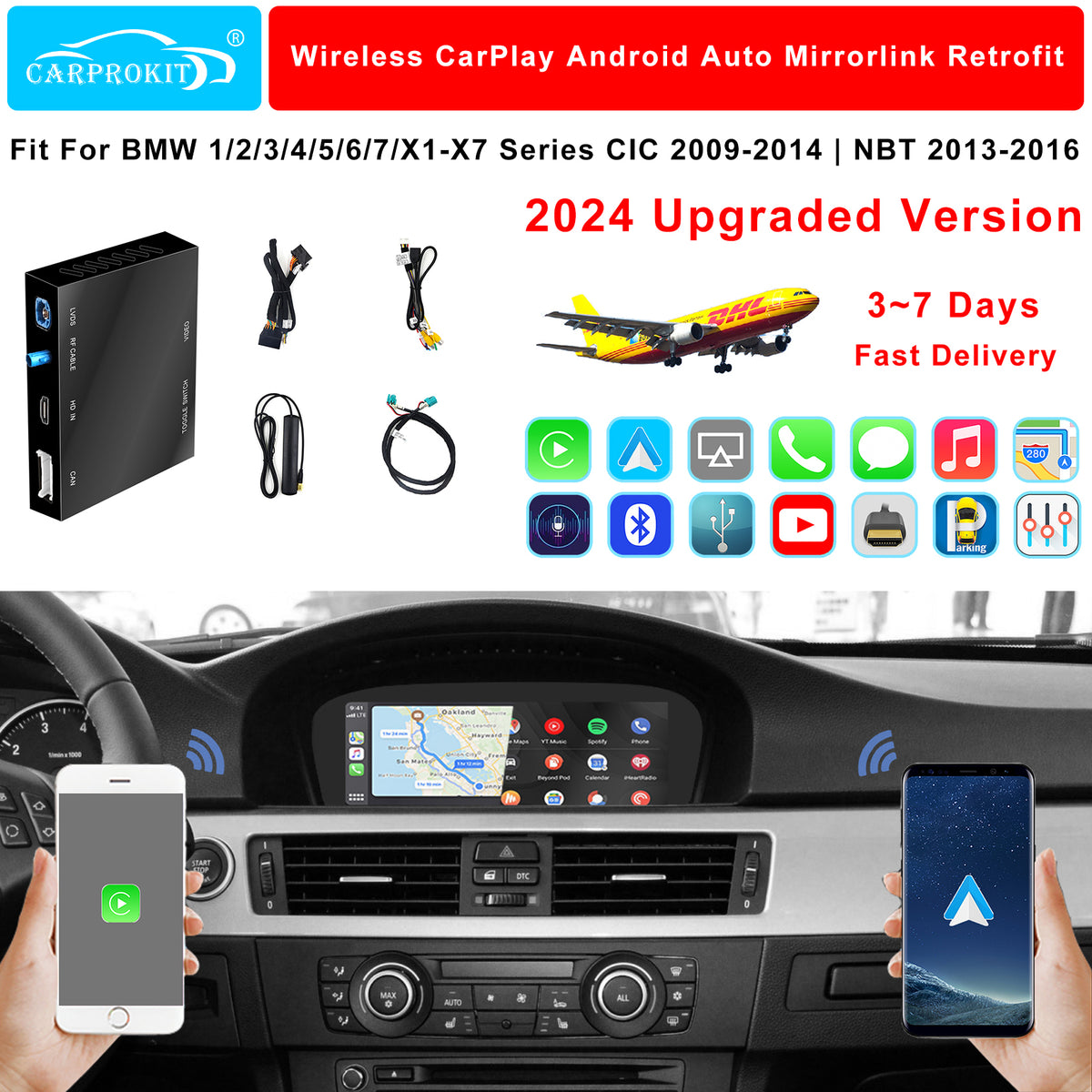 CarProKit for BMW Wireless CarPlay Android Auto Retrofit Kit Support BMW 1/2/3/4/5/6/7 Series X1-X7 CIC | NBT System 2009-2016