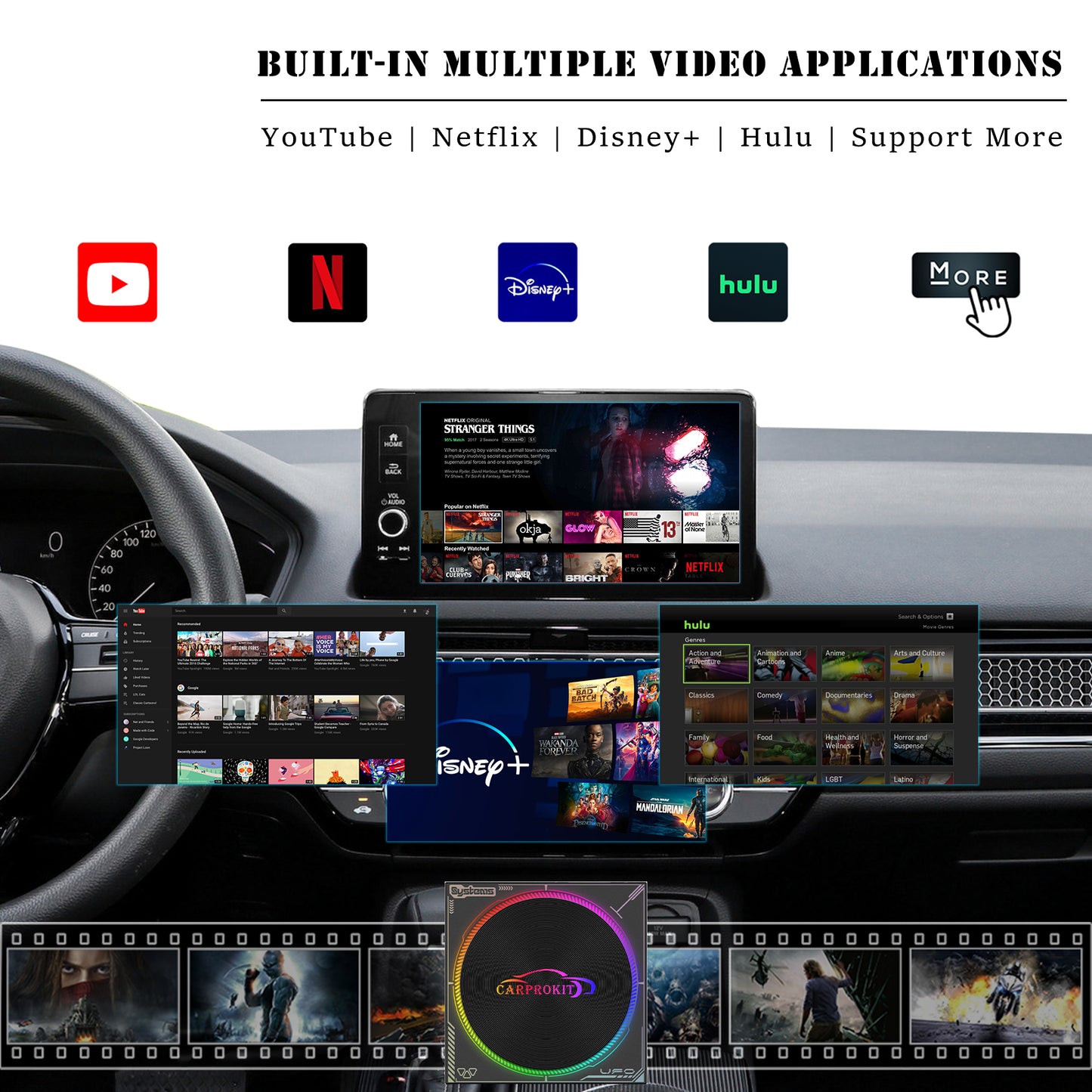 5IN1 Wireless Apple CarPlay Android Auto Adapter Car Screen Mirroring Android 13.0 AI Box Built-in YouTube Netflix Hulu Disney+ QCM6225 8GB+128GB