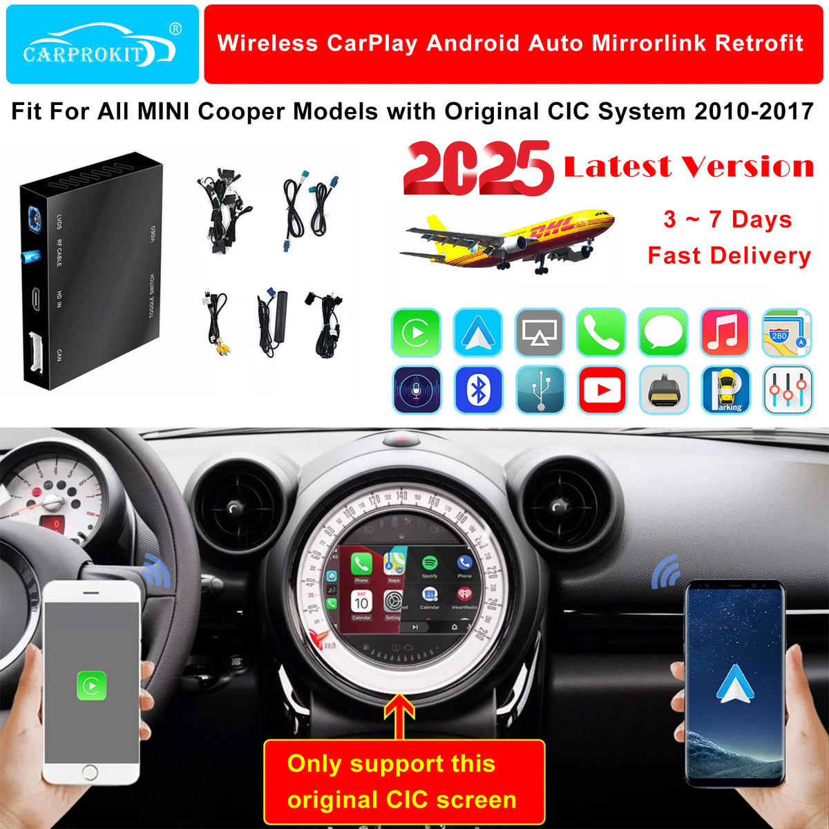 CarProKit for MINI Cooper Wireless CarPlay Android Auto Mirroring Retrofit Kit Support F54 F55 F56 F57 R58 R59 R60 R61 CIC System 2010-2017