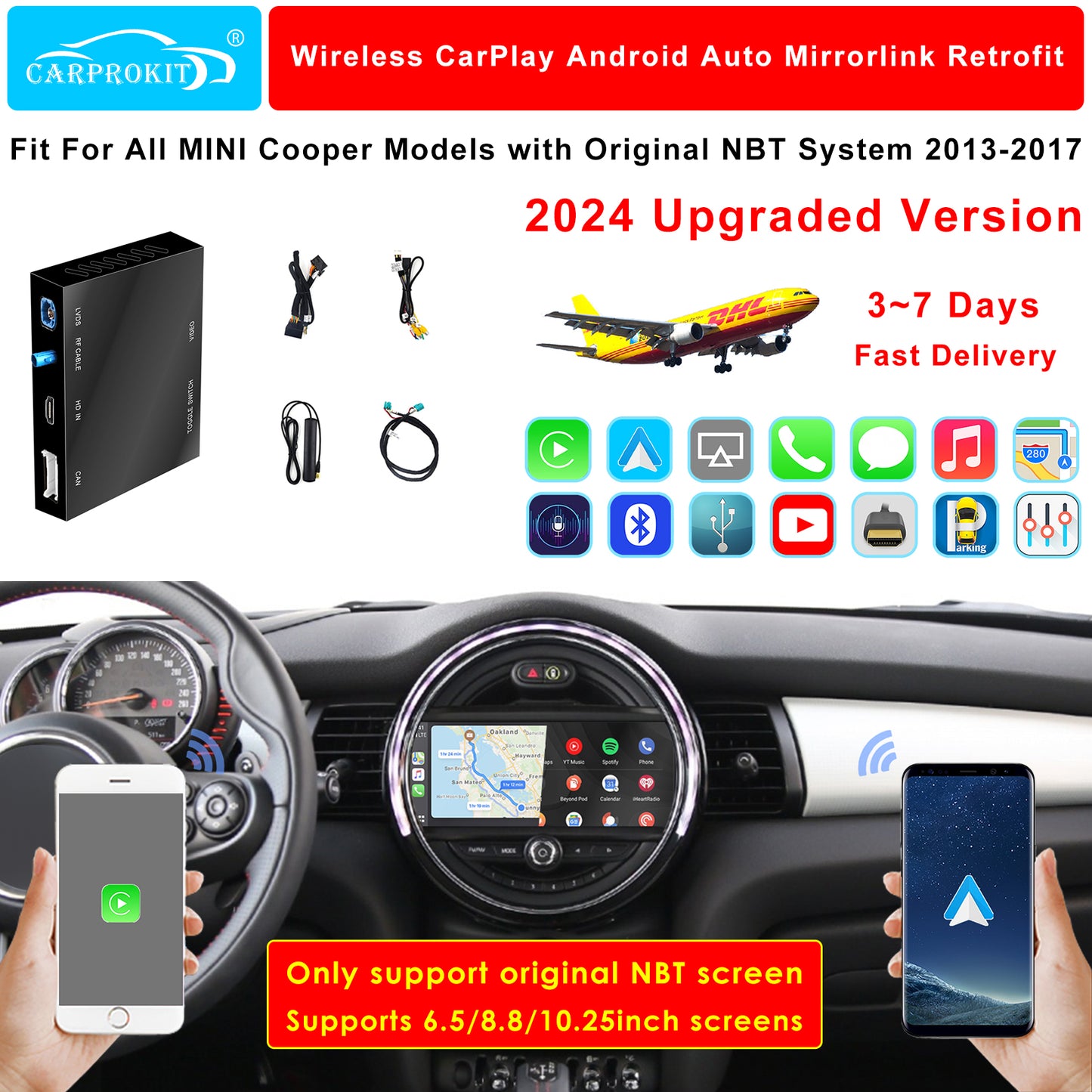 CarProKit for MINI Cooper Wireless CarPlay Android Auto Mirroring Retrofit Kit Support F54 F55 F56 F57 R58 R59 R60 R61 NBT System 2013-2017