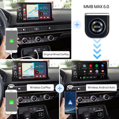 MMB MAX 6.0 Wireless CarPlay Android Auto Adapter Android 13.0 4G LTE WIFI HDMI Video AI Box 8GB+128GB For 2016-2024 Cars with Factory Wired CarPlay