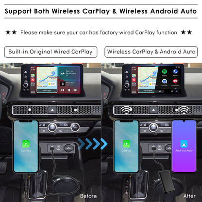 5IN1 Wireless CarPlay Android Auto Adapter Android 11.0 AI Box Car Screen Mirroring Device YouTube Netflix Hulu Disney+ Adapter QCM2290 2GB+16GB